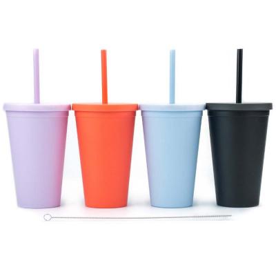 China Sustainable Reusable Double Wall 16oz Plastic Tumbler Travel Tumbler With Straw for sale