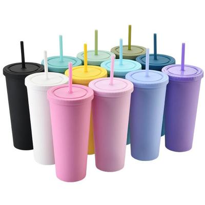 China 22oz Sippy Cup Tumbler Acrylic Cups Double Wall Viable Insulated Matte Plastic Tumbler With Straws Gift Mug for sale