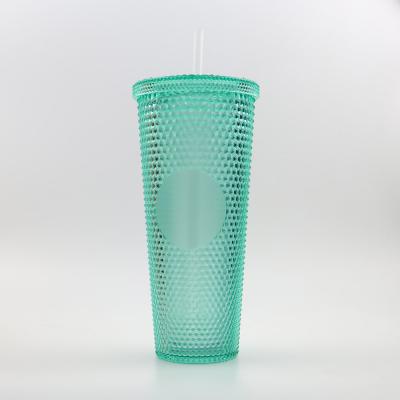 China Amazon viable hot selling 24oz shiny studded plastic tumbler bulk with lid and straw bpa free fast delivery for sale