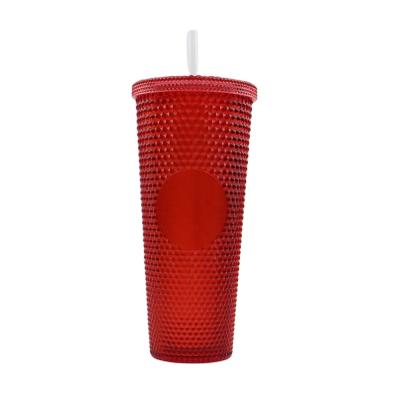 China Viable Hot Selling Reusable Custom 24oz Wall Insulated Tumbler Red Double Studded Plastic Bpa Free for sale