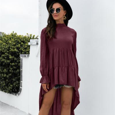 China Breathable Low Price Dresses Solid Irregular Quilting Dress Autumn Casual Long Sleeve Dresses Good Quality 2021 For Women for sale