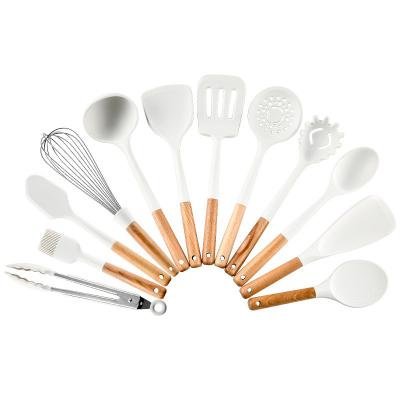 China New Style Viable Kitchen Utensils Cooking Tool Kit 12Pcs Food Silicone Milky White Utensils Set For Cooking Cooking for sale