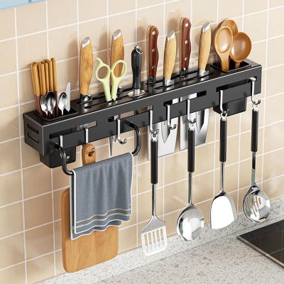 China Wholesale Viable Wall Mounted Kitchen Storage Organizer Kitchen Knife Spoon Utensil Holder Rack With Towel Hanger for sale