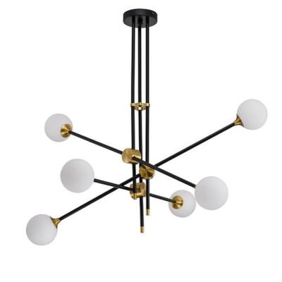 China Wholesale Price Contemporary Modern Milk Glass and Black Iron Chandelier /Pendant Light for Home Restaurant (D507-6P) for sale