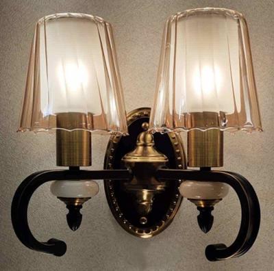 China Luxury Living Room Background Wall Lamp Double Glass Wall Lamp Bedroom Contemporary Nordic Warm Bedside Lamp (3810-2W) for sale