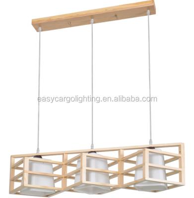 China Restaurant 3 Lights Square Wooden Hanging Lamps , Handmade Wooden Pendant Light (0825-3p) for sale