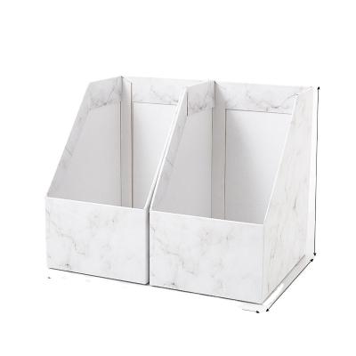 China Eco-friendly 2-Racks Large Capacity Kraft Paper Storage Box Marble Pattern Foldable Desktop Paper Holders for sale