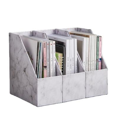 China 3 Units Eco-friendly One Set Kraft Paper Storage Box Marble Pattern Foldable Desktop Paper Magazine Rack for sale