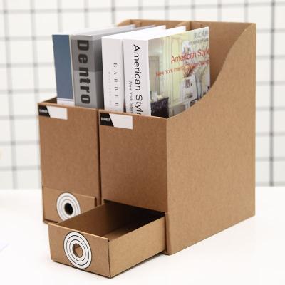 China Eco-friendly Foldable Multifunctional Kraft Paper Desktop Paper Storage Box Two Pieces Set With Drawer for sale