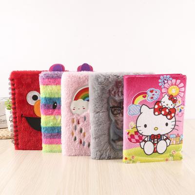 China Customized Plush Cover Spiral Notepad School Cartoon Plush Hardcover Book Diary Stationary Notebooks for sale