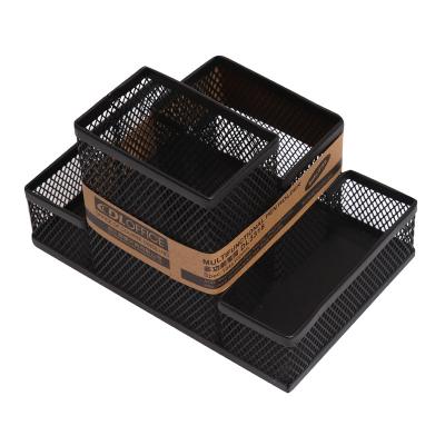 China Standard Desk Square Mesh Pen Stand Metal Mesh Organizer 4 Section Pencil Holder Container Pen Holder Office Supply for sale