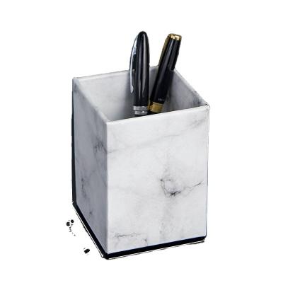 China Standard Desk Organizer Craft Paper Pen Holder Marble Square Pen Stationery Desktop Pen Holder or Pencil Holder for sale