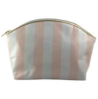 China NATIONAL Pink and White Striped Coated Canvas Cosmetic Bags Custom Style for sale