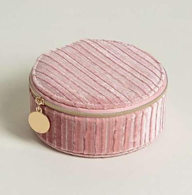 China Promotion Small Striped Pink Velvet Travel Jewelry Box for sale