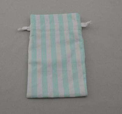 China Promotion Blue and White Stripes Canvas Drawstring Jewelry Bag for sale