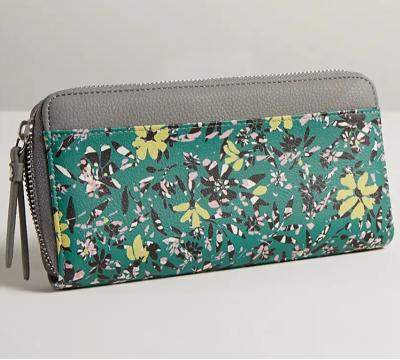 China Gray raincoat and green floral print zipped purse clutch for women for sale