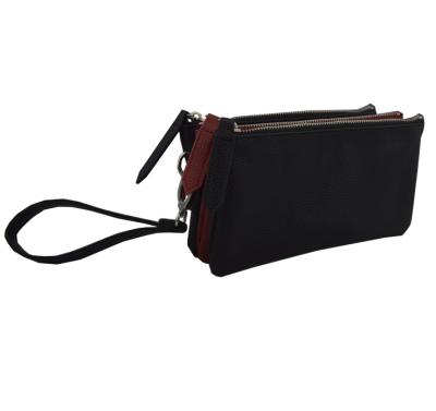 China Clutch Black And Red PU Leather Three Zips Clutch Bags for sale