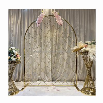 China 2021 Romantic Gorgeous Plant Decor Stainless Flower Stage Backdrop For Wedding Party Decoration for sale