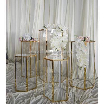 China Decoration Wedding Event Pedestal Pedestal Hexagon Cake Dessert Table Clear Acrylic Flower Stands for sale