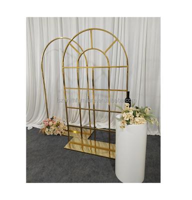 China Elegant Wedding Backdrops Wedding Decoration Supplies Circle Frame Gold Arch Backdrop Support Panel Wall Around White Pedestal for sale