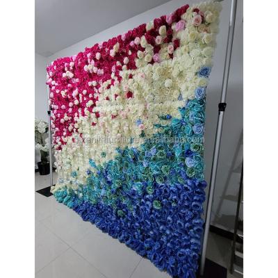 China Wedding Party Handmade Decoration 3D Effect Artificial Silk Flower Wall Panel For Wedding Background for sale