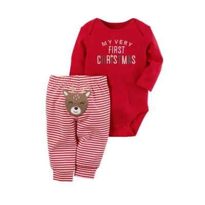 China Christmas Apparel Breathable Baby Romper Eco-friendly Wholesale High Quality Moose Design Long Sleeve Romper+Striped Pants for sale