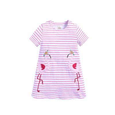 China Wholesale New Summer Kids Clothes Washable Short Sleeve Flamingo Printed Casual Girls Dress for sale