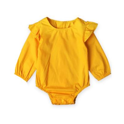 China Hot Selling Baby Simple Design Breathable Eco-friendly Baby Fly Sleeves Modern Pure Color Long Sleeve Baby Romper for sale