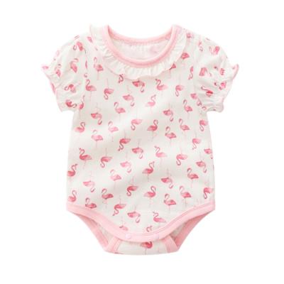 China Breathable Eco-Friendly Newborn Baby Clothes Short Sleeve Cotton Baby Romper Flamingo Printed for sale