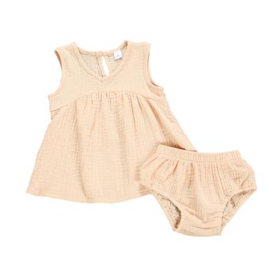 China Breathable Eco-Friendly Sleeveless Baby Clothes Baby Romper Solid Ruffle Canvas Baby Romper for sale