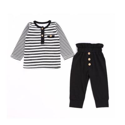 China New Newborn Anti-wrinkle Long Sleeve Striped Top Black Pants Baby Boy Clothes Two Piece Set for sale