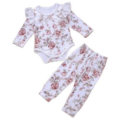 China 2020 Autumn New Long-Sleeved Baby Rompers Breathable Flower Print Overalls Girls Clothes Two-piece Set for sale