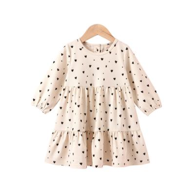 China Autumn New Arrivals Fashion Long Sleeve Heart Print Washable Dress Kids Girls Clothes Princess Dress for sale