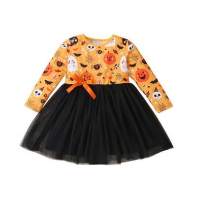 China Autumn New Halloween Yarn Kids 2020 washable fringe long sleeve girls dress for sale