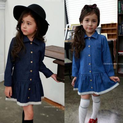 China 2020 Autumn New Girls Dress Lace Washable Denim Skirt Children Clothing for sale