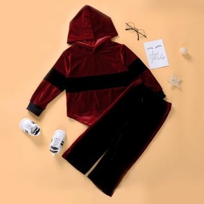 China 2020 Comfotable Autumn New Wine Red Fluff Hoodie Sweater Pants Girls Clothing Two Piece Set for sale