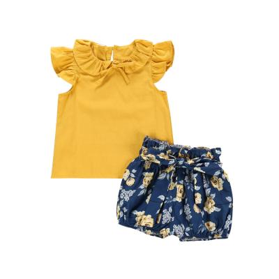 China Comfotable Hot Sale Kids Clothing Summer Shorts Sleeve Tops Bow Shorts Babies Clothing Sets for sale