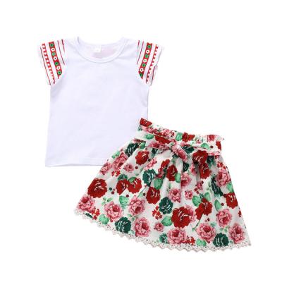 China Comfotable Summer Children Clothing Short Sleeve T-shirt And Print Skirt Kids Girls Clothes Sets for sale