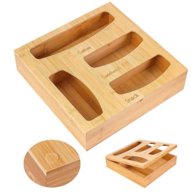 China Sustainable High Quality And Dispenser For Kitchen Bamboo Ziplock Drawer Bag Storage Organizer 4 Pieces Storage Containers for sale