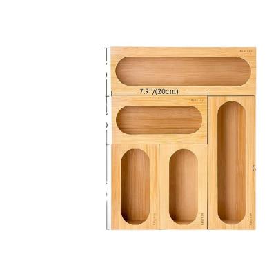 China Viable Success Customized Bag Storage Organizer And Dispenser For Kitchen Bamboo Ziplock Drawer With Variety Size for sale