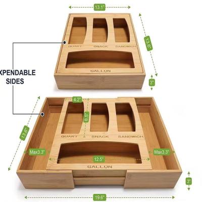 China Viable Bamboo Ziplock Drawer Organization With Lid Bag Storage Organizer Cabinet Compatible With Gallon, Quart, Sandwich & Snack for sale