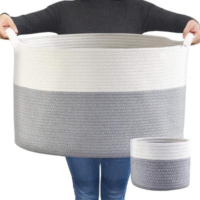 China Wholesale Sustainable Natural Large Cotton Rope Basket 100% Cotton Rope Basket Woven Storage Basket For Living Room for sale