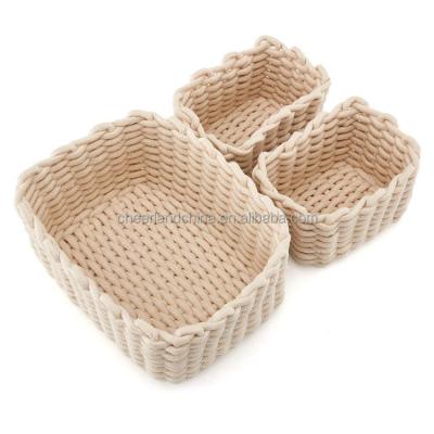 China Sustainable Cotton Rope Woven Basket Toilet Paper Baskets For Organizing Boho Decor Small Storage Basket For Bed for sale