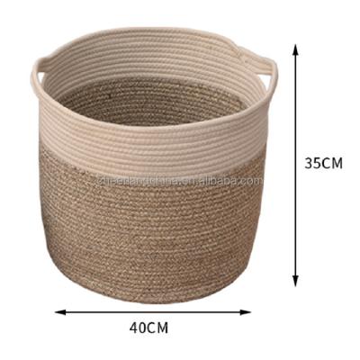 China Sustainable set of 2 wicker rope paper basket baskets for organizing with decorative handle storage bins for countertop toilet paper basket for sale