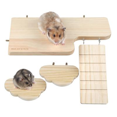 China Factory Small Animals Hamster Wooden Platform Set With Ladder For Hamster Cage for sale