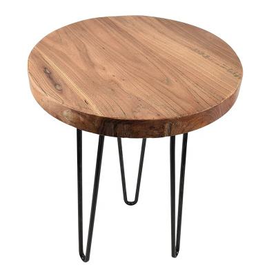 China Modern Manufacturer Rustic Wood Round End Table with 3 Metal Leg for sale