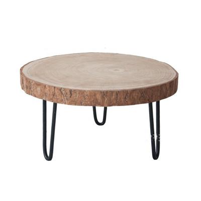 China New Product Modern Paulownia Pedestal Round Side Table With Metal Legs for sale