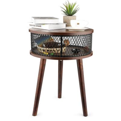 China Modern Vintage Accent Table Around End Table Side Table With Metal Storage Basket for sale