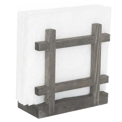 China Europe Vintage Gray Rustic Wood Cross-Corner Napkin Holder Wooden Napkin Storage Rack for sale