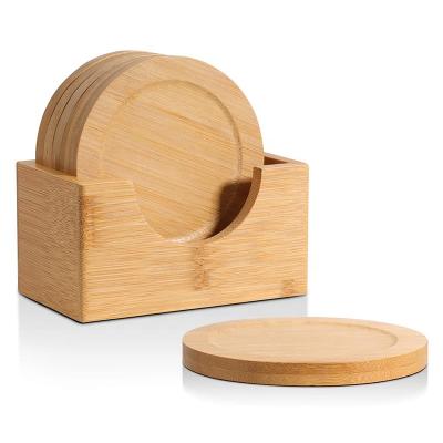 China Sustainable Making Bamboo Wooden Coasters Round Wooden Coasters With Bamboo Stand for sale